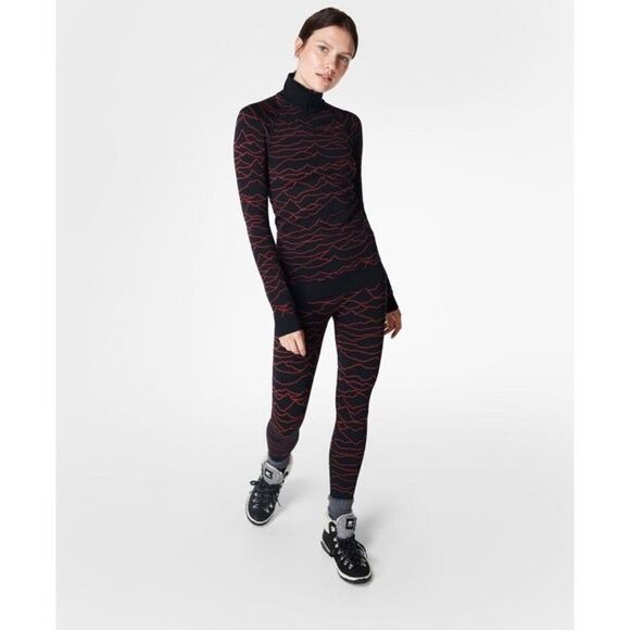 Sweaty Betty Base Layer Pullover & Leggings Set in Red Line Mountain Size XL - Picture 1 of 6